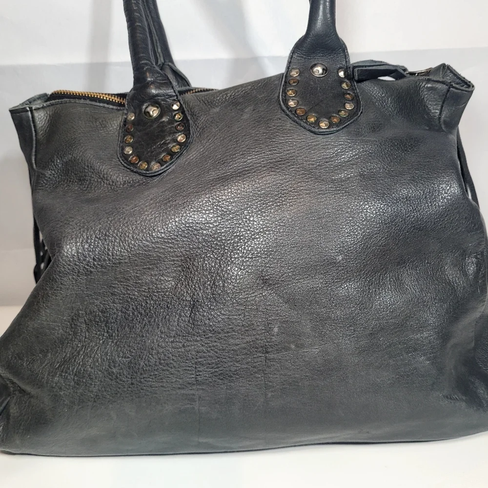 VIOLA CASTELLANI Black Handbag with Fringe and Studded Accents
